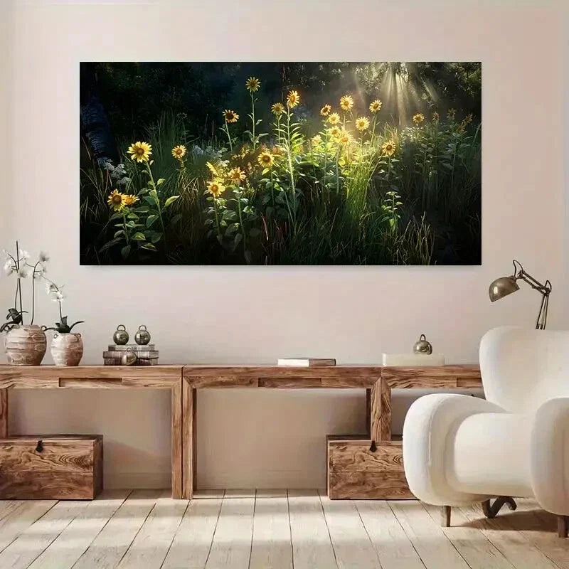 Enchanting Wild Flowers wall canvas office home room framed 120x60cm