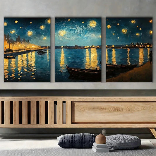 3pcs Van Gogh Starry Sky Vintage Metal Print Ready to Hang Art