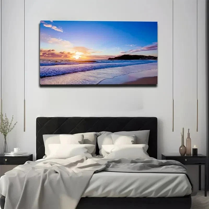 Sunset Beach Scene Modern Wall Art canvas office home room framed 120x60cm