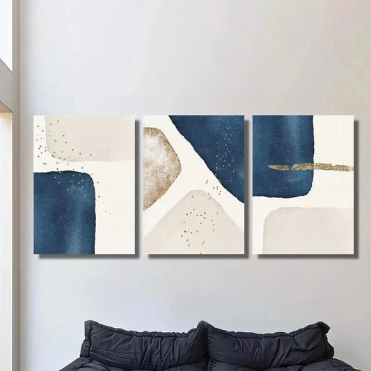 3pcs  Blue & Beige Geometric Design Wall Art Set Canvas Framed 40x60cm - High Quality Print 100% Australian Made Wall Canvas Ready to Hang