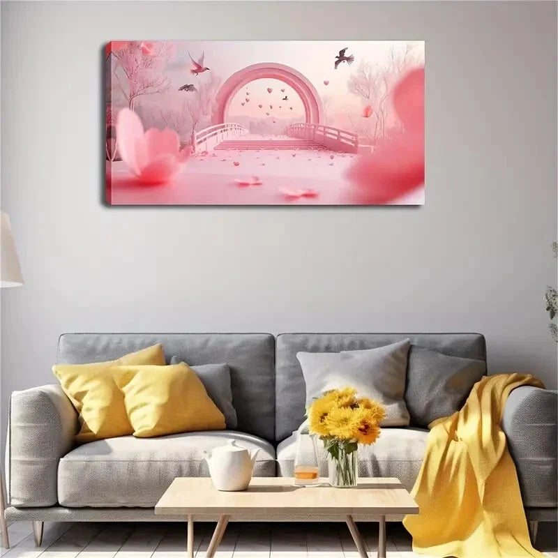 Arch Bridge Cherry Blossoms Wall Art Canvas Office Home Room Framed 120x60cm