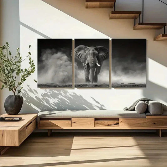 3pcs Majestic Elephant, Stormy Sky Metal Print Ready to Hang Art
