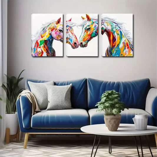 3pcs Two Colorful Horses  Wall Art Set Canvas Framed 40x60cm - High Quality Print 100% Australian Made Wall Canvas Ready to Hang
