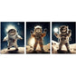 3pcs Funny Astronaut Cats on Moon Metal Print Ready to Hang Art