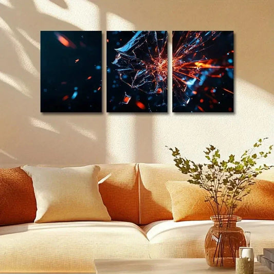 3pcs Shattered Glass Design Metal Print Ready to Hang Art