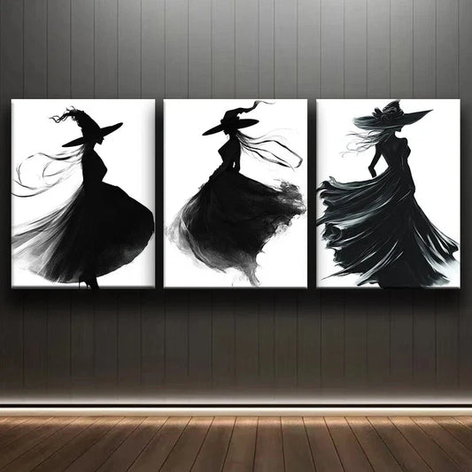 3pcs Abstract Charming Figures Dancing Black Metal Print Ready to Hang Art