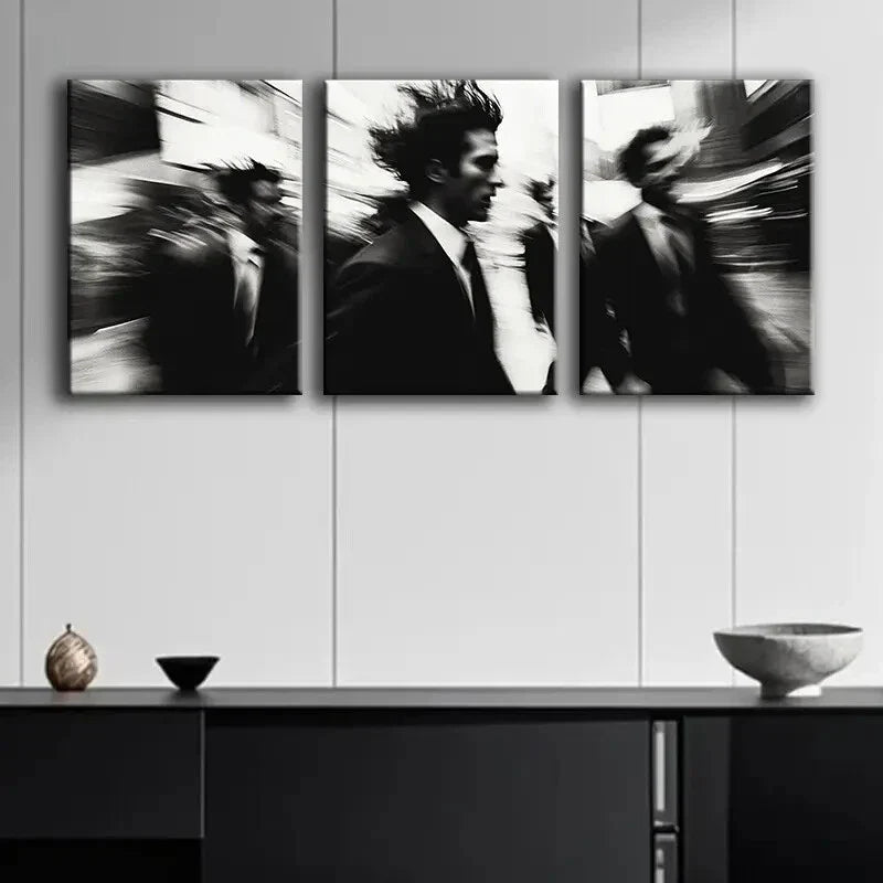 3pcs Black Busy Pedestrian Alone Dark Perfect Wall Art Set Canvas Framed 40x60cm - High Quality Print 100% Australian Made Wall Canvas Ready to Hang