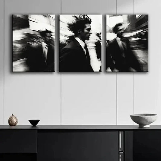 3pcs Black Busy Pedestrian Alone Dark Perfect Wall Art Set Canvas Framed 40x60cm - High Quality Print 100% Australian Made Wall Canvas Ready to Hang