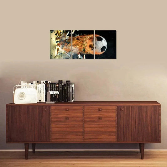 3pcs Breaking Soccer Sport Themed Metal Print Ready to Hang Art