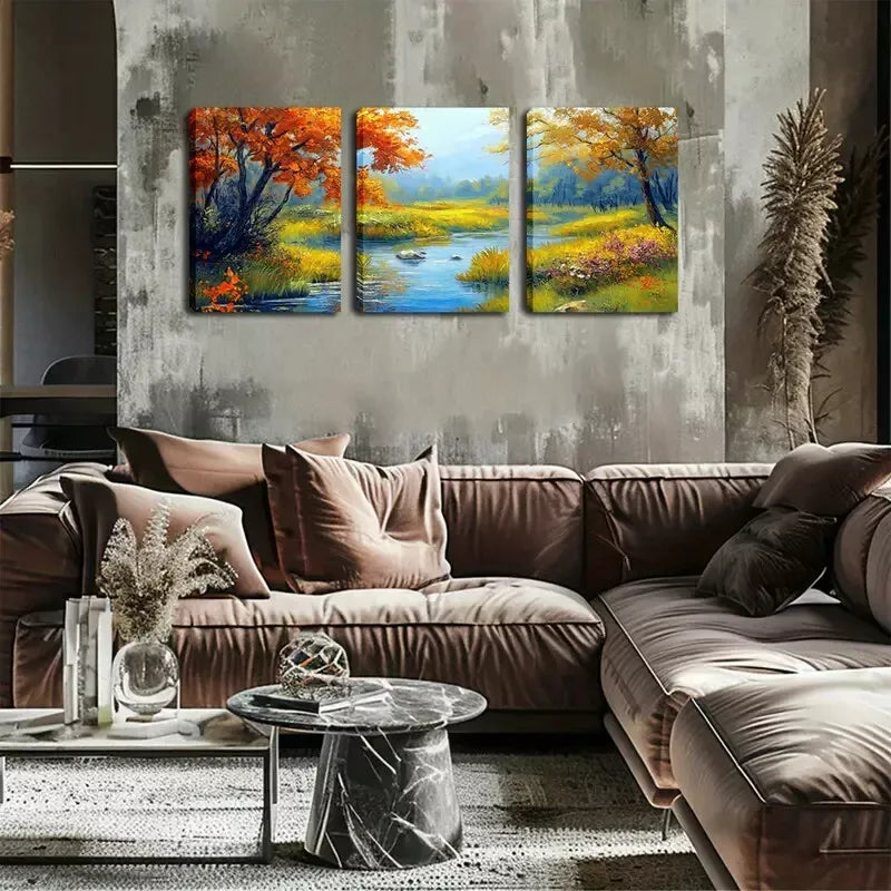 3pcs Tranquil Stream, Hot,, Wall Art Set Canvas Framed 40x60cm - High Quality Print 100% Australian Made Wall Canvas Ready to Hang