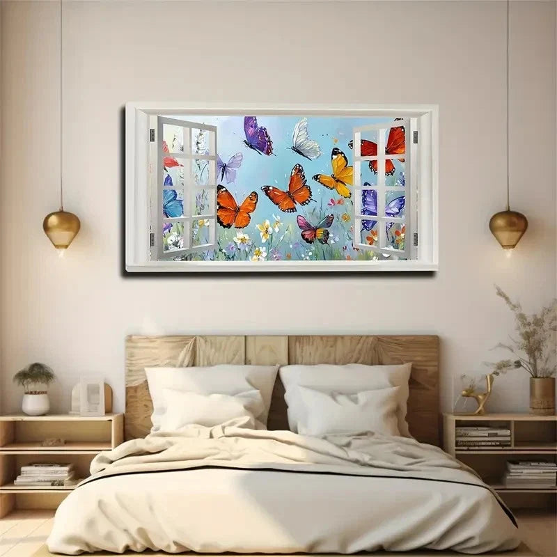 Vibrant Butterflies Soaring Wall Art Canvas Office Home Room Framed 80x45cm