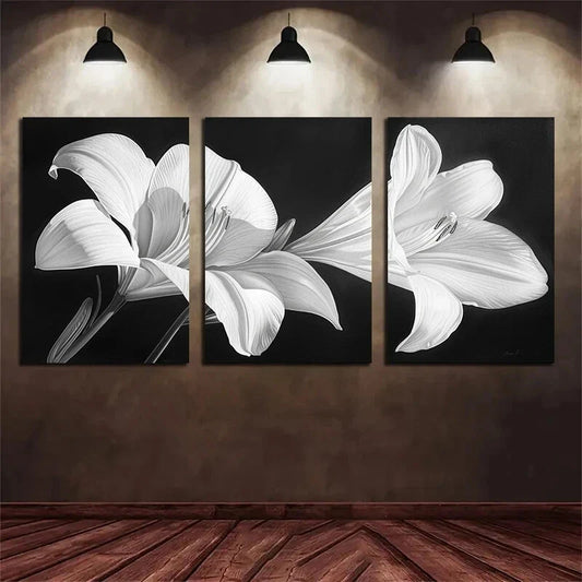 3pcs Florals White & Black Lily Metal Print Ready to Hang Art
