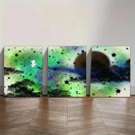 3pcs Stars, Clouds, Magic World Metal Print Ready to Hang Art