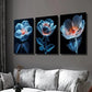 3pcs Crystal Rose Flower on Dark Background Wall Art Set Canvas Framed 40x60cm - High Quality Print 100% Australian Made Wall Canvas Ready to Hang