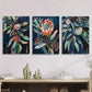 3pcs blue leaf flower art, thick oil painting Metal Print Ready to Hang Art
