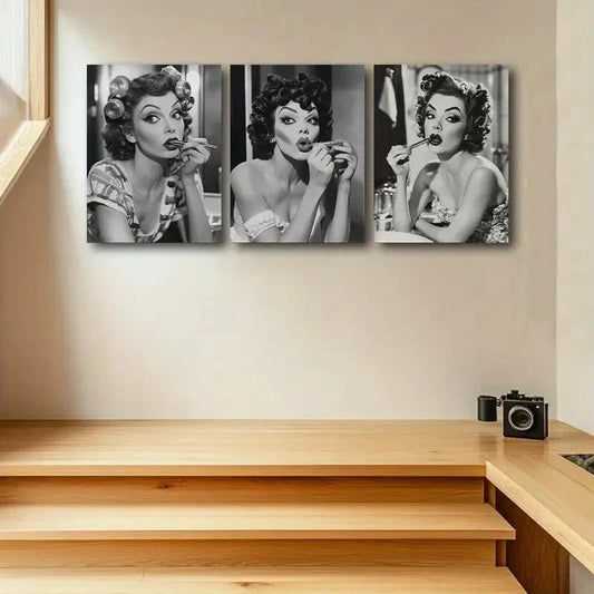 3pcs Beautiful Makeup Girl Metal Print Ready to Hang Art