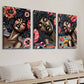 3pcs Vibrant Black Woman with Floral Headpieces Wall Art Set Canvas Framed 40x60cm - High Quality Print 100% Australian Made Wall Canvas Ready to Hang