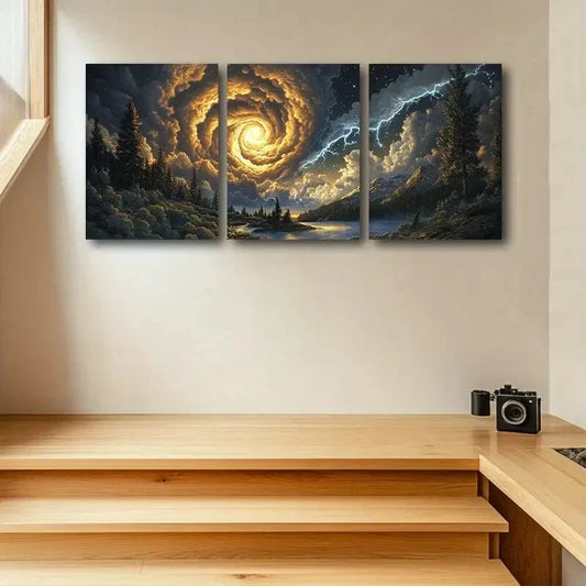 3pcs Giant Vortex Tornado Design Metal Print Ready to Hang Art