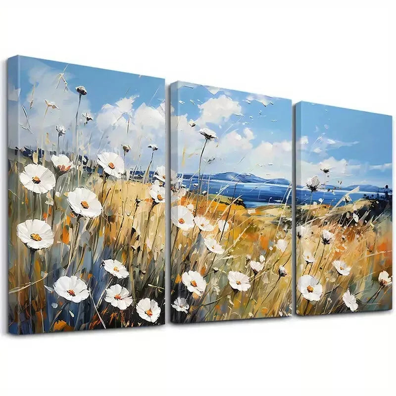 3pcs Modern Vibrant Coastal Wildflower Wall Art Set Canvas Framed 40x60cm - High Quality Print 100% Australian Made Wall Canvas Ready to Hang