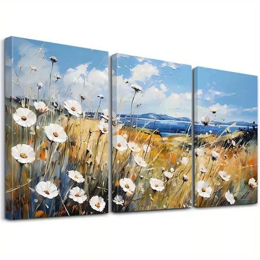 3pcs Modern Vibrant Coastal Wildflower Wall Art Set Canvas Framed 40x60cm - High Quality Print 100% Australian Made Wall Canvas Ready to Hang