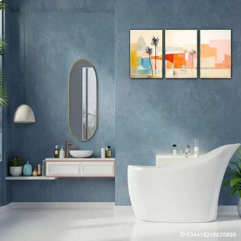 3pcs Mid-Century Architectural Art Palm Springs Metal Print Ready to Hang Art