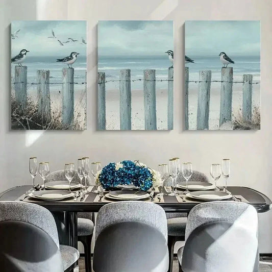 3pcs Beach Svenery Wall Decor Art Modern Prints Metal Print Ready to Hang Art