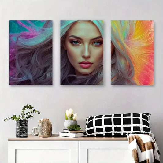 3pcs Modern Abstract Female Portrait Metal Print Ready to Hang Art