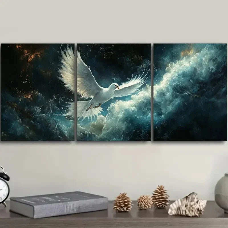3pcs White Phoenix Metal Print Ready to Hang Art