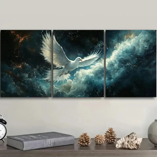 3pcs White Phoenix Metal Print Ready to Hang Art