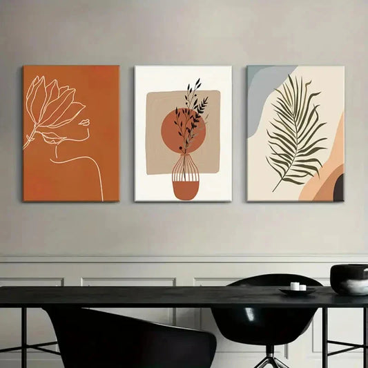 3pcs Modern Abstract Floral and Geometric Metal Print Ready to Hang Art
