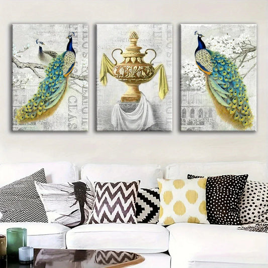 3pcs Beautiful Green Peacock Fantasy Metal Print Ready to Hang Art