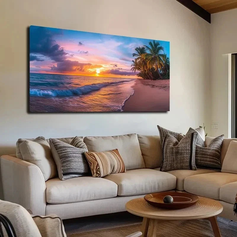 Golden Skyline with Palm Trees Wall Art canvas office home room framed 120x60cm