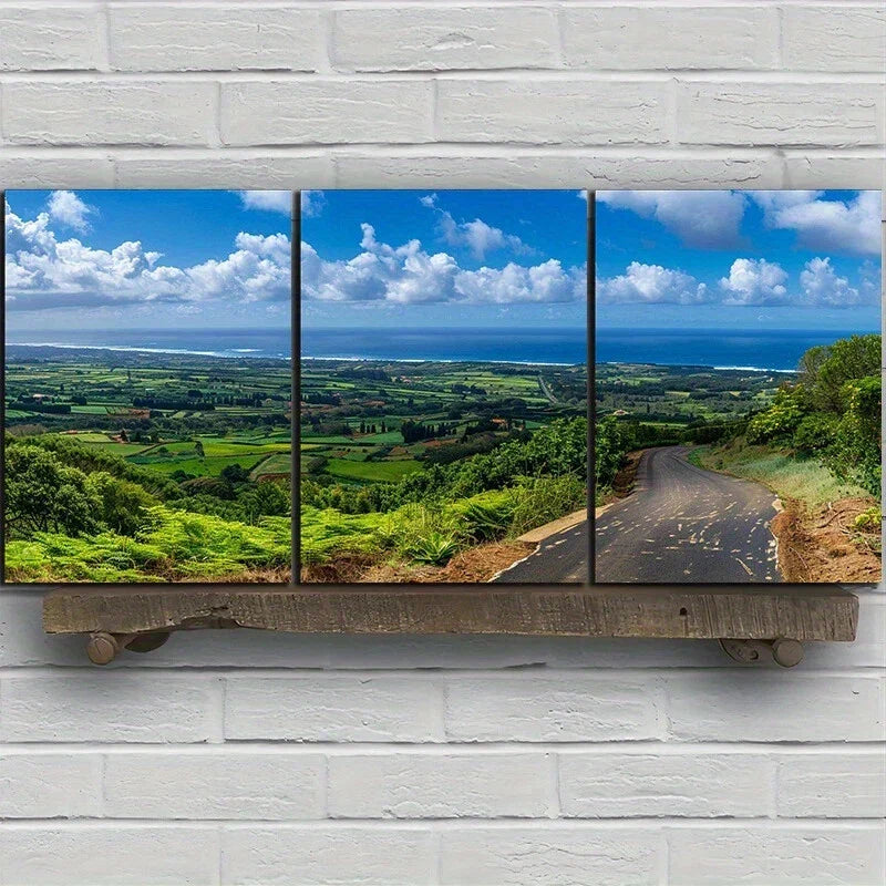 3pcs Coastal Nature Blue Sky White Clouds Metal Print Ready to Hang Art