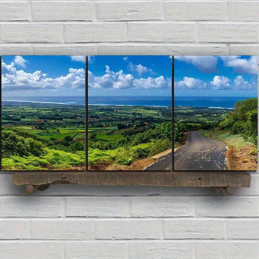 3pcs Coastal Nature Blue Sky White Clouds Metal Print Ready to Hang Art