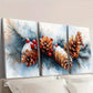 3pcs Snowy Pine Cones & Berries Decorations Wall Art Set Canvas Framed 40x60cm - High Quality Print 100% Australian Made Wall Canvas Ready to Hang