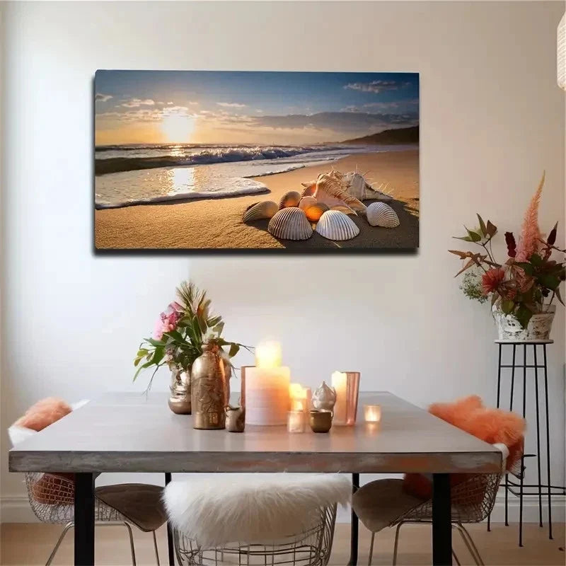 Conch And Shell Wall Art Canvas Office Home Room Framed 120x60cm
