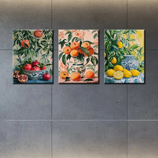 3pcs Fresh Fruits Oil Painting Metal Print Ready to Hang Art