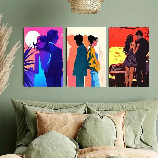 3pcs Vintage Synthesizer Couple Sunset Metal Print Ready to Hang Art