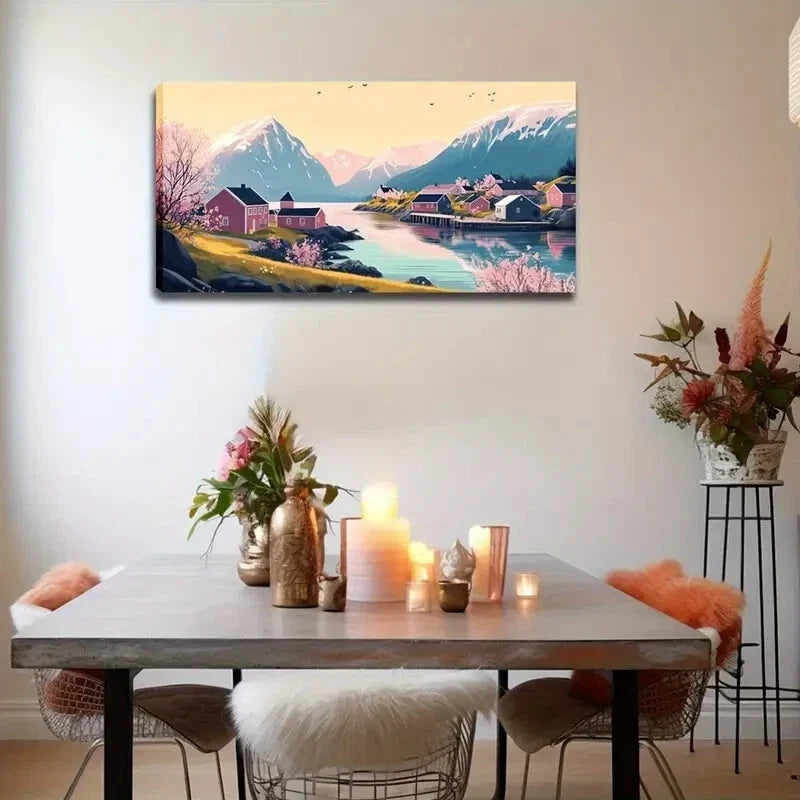 Lake Scene with Cherry Blossoms Wall Art Canvas Office Home Room Framed 120x60cm