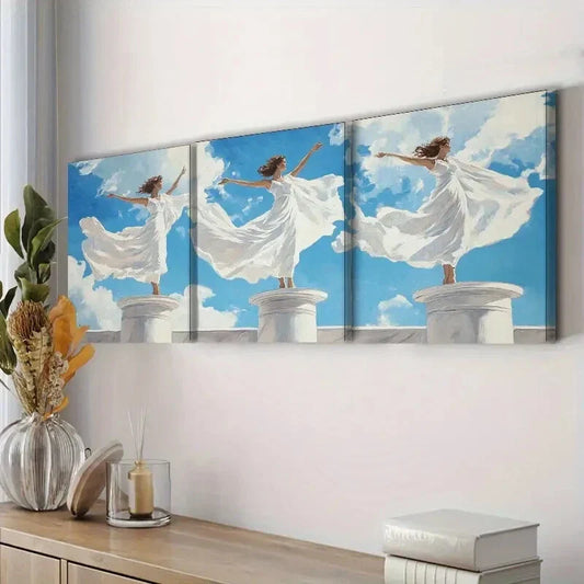 3pcs Oil Painting of the Three Graces Sky White Wall Art Set Canvas Framed 40x60cm - High Quality Print 100% Australian Made Wall Canvas Ready to Hang