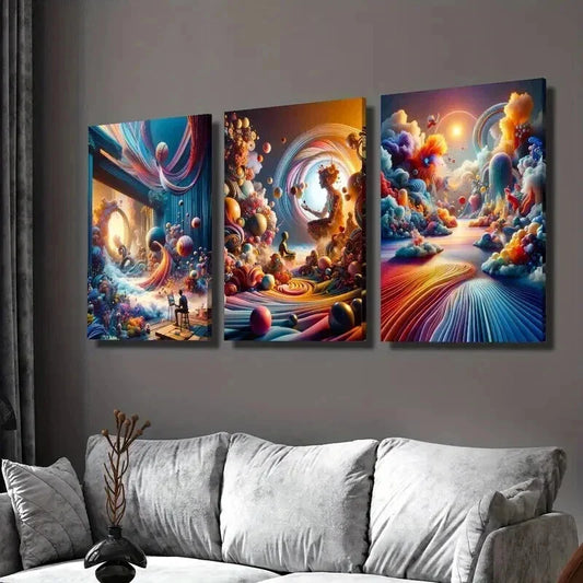 3pcs Abstract Color Pigment Fluid Decorative Wall Art Set Canvas Framed 40x60cm - High Quality Print 100% Australian Made Wall Canvas Ready to Hang