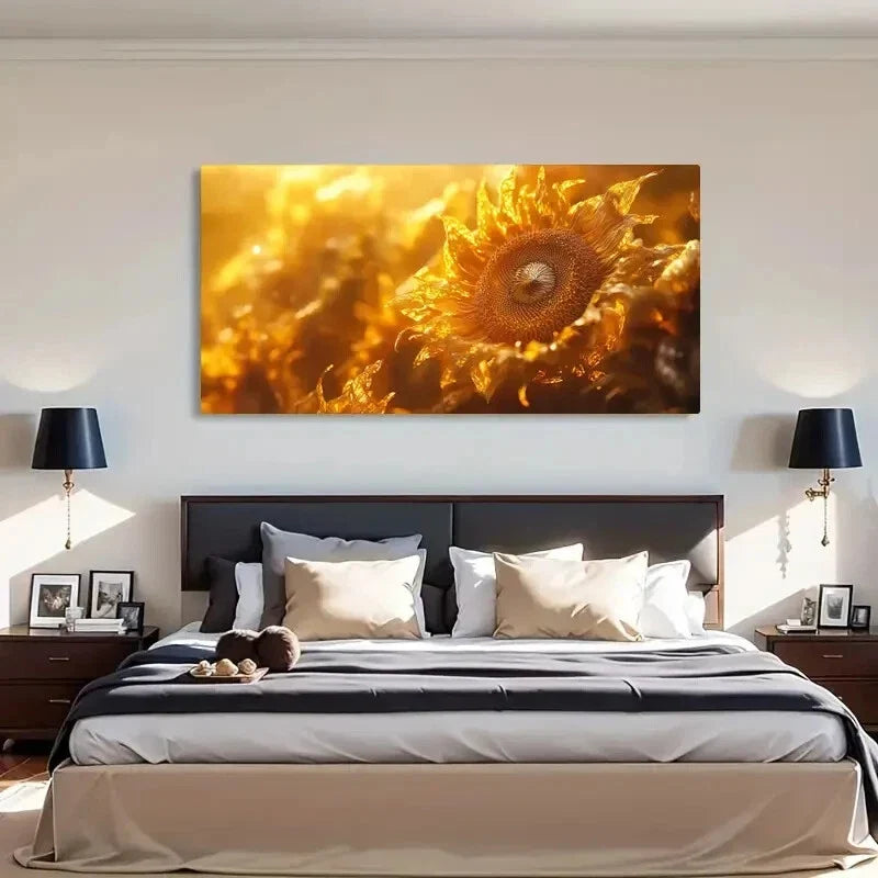 Warm Sunlight & Golden Petals Wall Art Canvas Office Home Room Framed 120x60cm