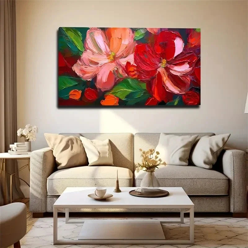 Red Flowers Exquisitely Wall Art Canvas Office Home Room Framed 80x45cm