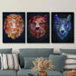 3pcs Vibrant Lion, Bear & Wolf Head Illustration Metal Print Ready to Hang Art