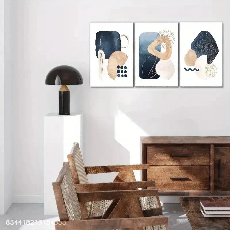 3pcs Line Geometric Pattern Abstract Art Metal Print Ready to Hang Art