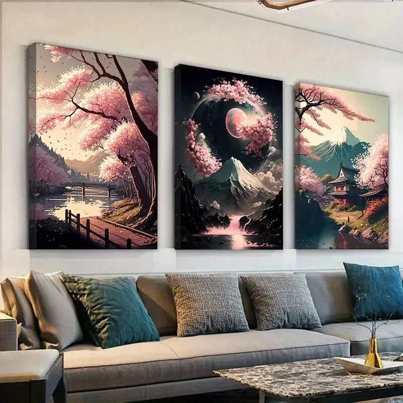 3pcs Sakura Canvas Framed 40x60cm - High Quality Print 100% Australian Made Wall Canvas Ready to Hang