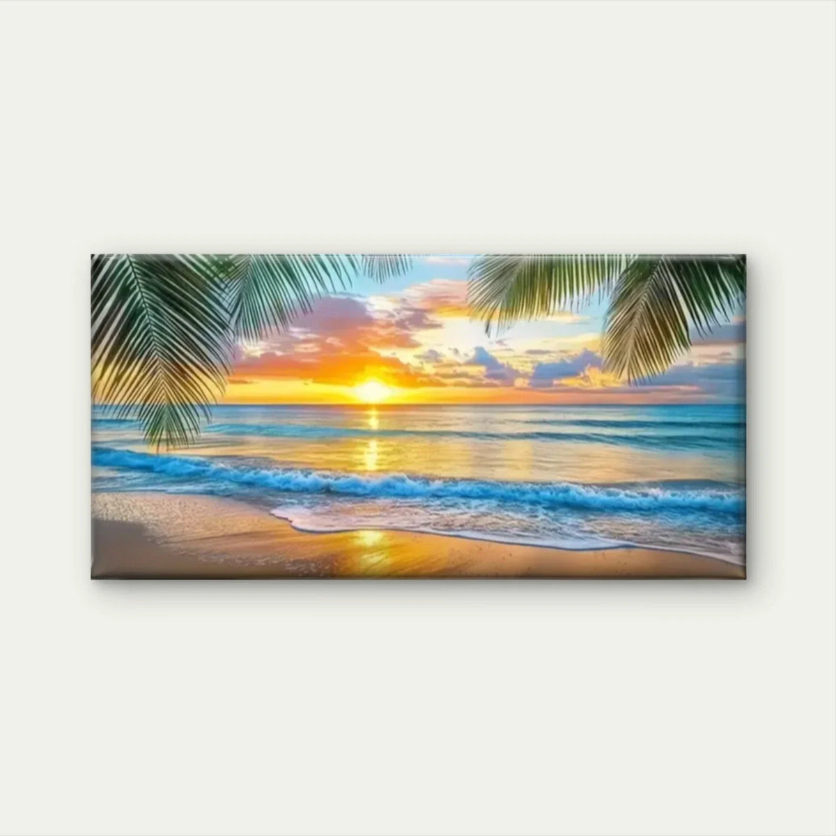 Palm Trees Waves Beach Wall Art Canvas Office Home Room Framed 80x45cm