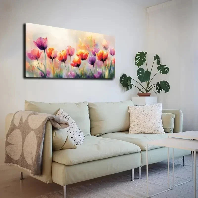 Hazy Tulip Modern And Simple Wall Art canvas office home room framed 120x60cm
