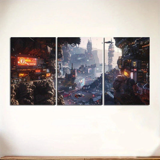 3pcs Cyberpunk Cityscape Triptych Metal Print Ready to Hang Art