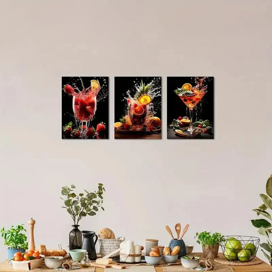 3pcs Strawberry Fruit Picture Colorful Metal Print Ready to Hang Art
